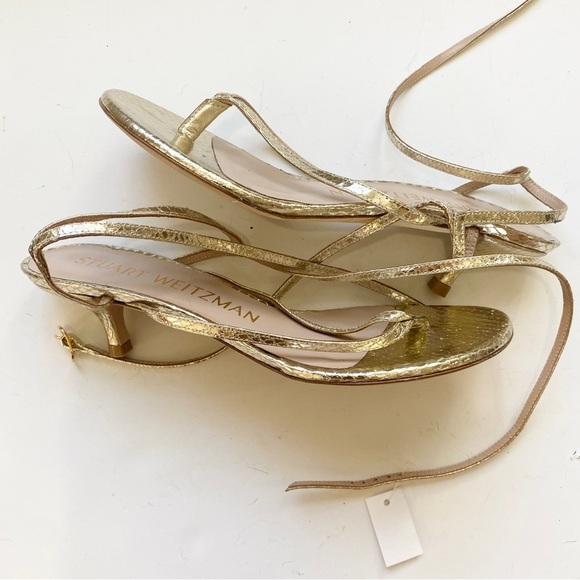 Stuart Weitzman gold strappy gladiator kitten heels sandals NEW - Picture 6 of 7